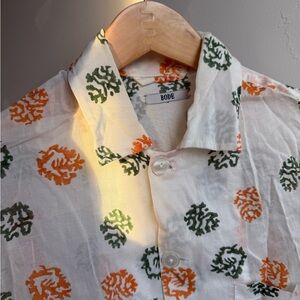 BODE White Shirt with Green and Orange Pattern